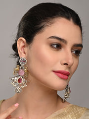 Dual-Tone Teardrop Earrings with Pink & White Sparkle