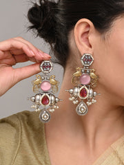 Dual-Tone Teardrop Earrings with Pink & White Sparkle