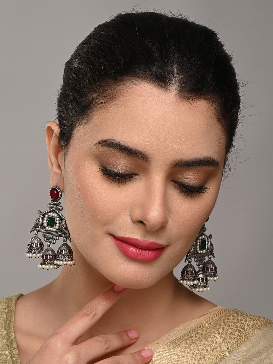 Bird Drop Earrings with Jhumka Charm