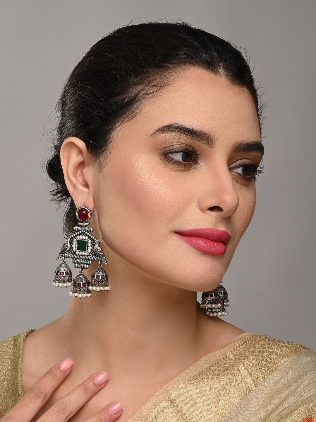 Bird Drop Earrings with Jhumka Charm