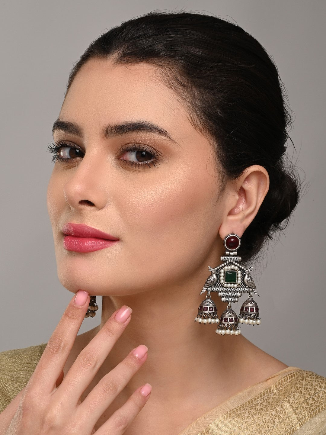 Bird Drop Earrings with Jhumka Charm