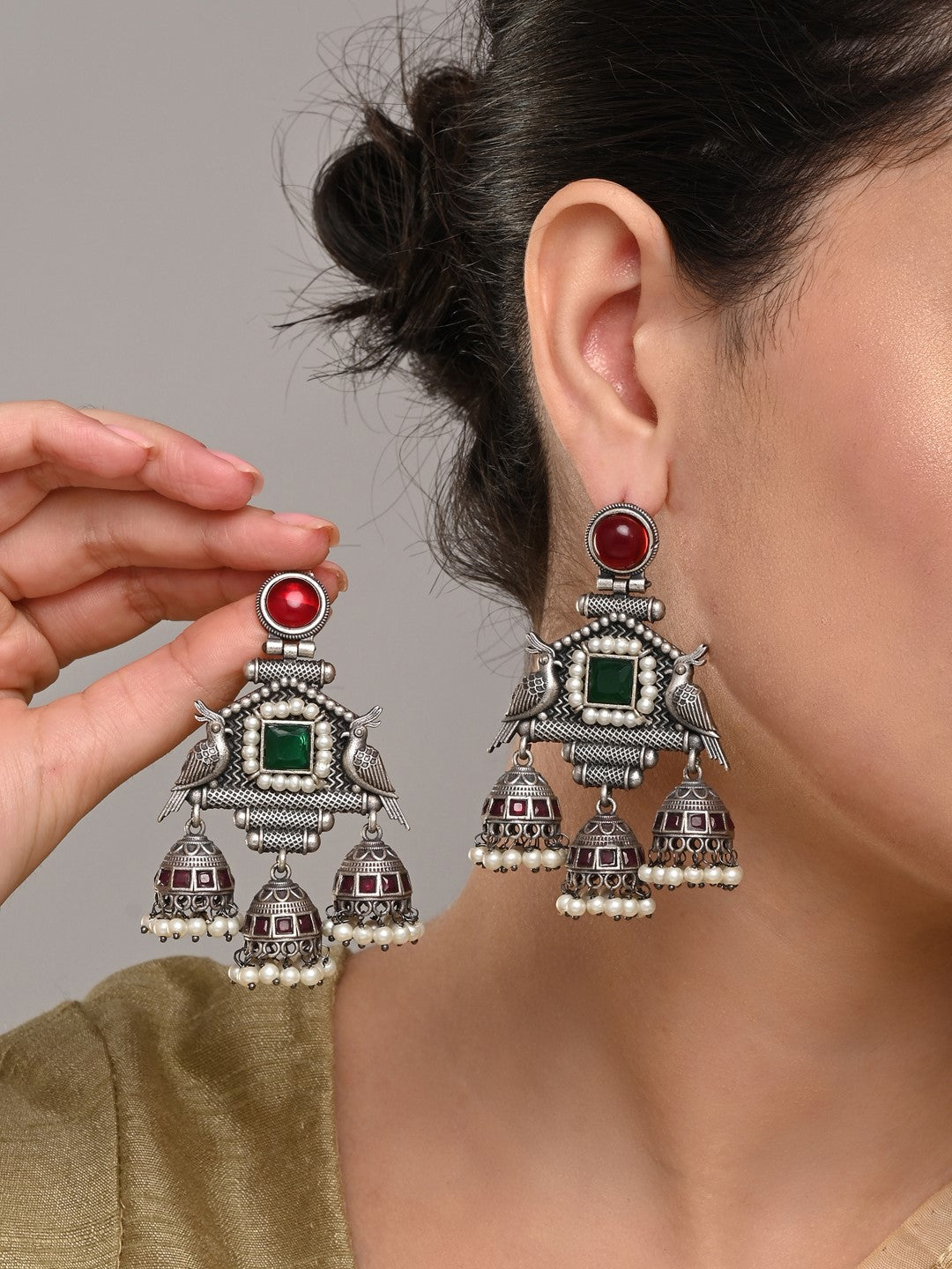 Bird Drop Earrings with Jhumka Charm