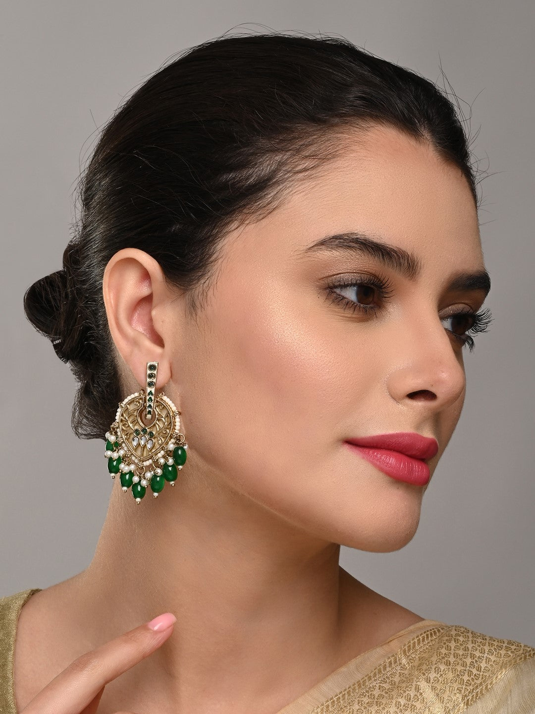 Pear-Shaped MOP Drop Earrings with Green Pearl Charm