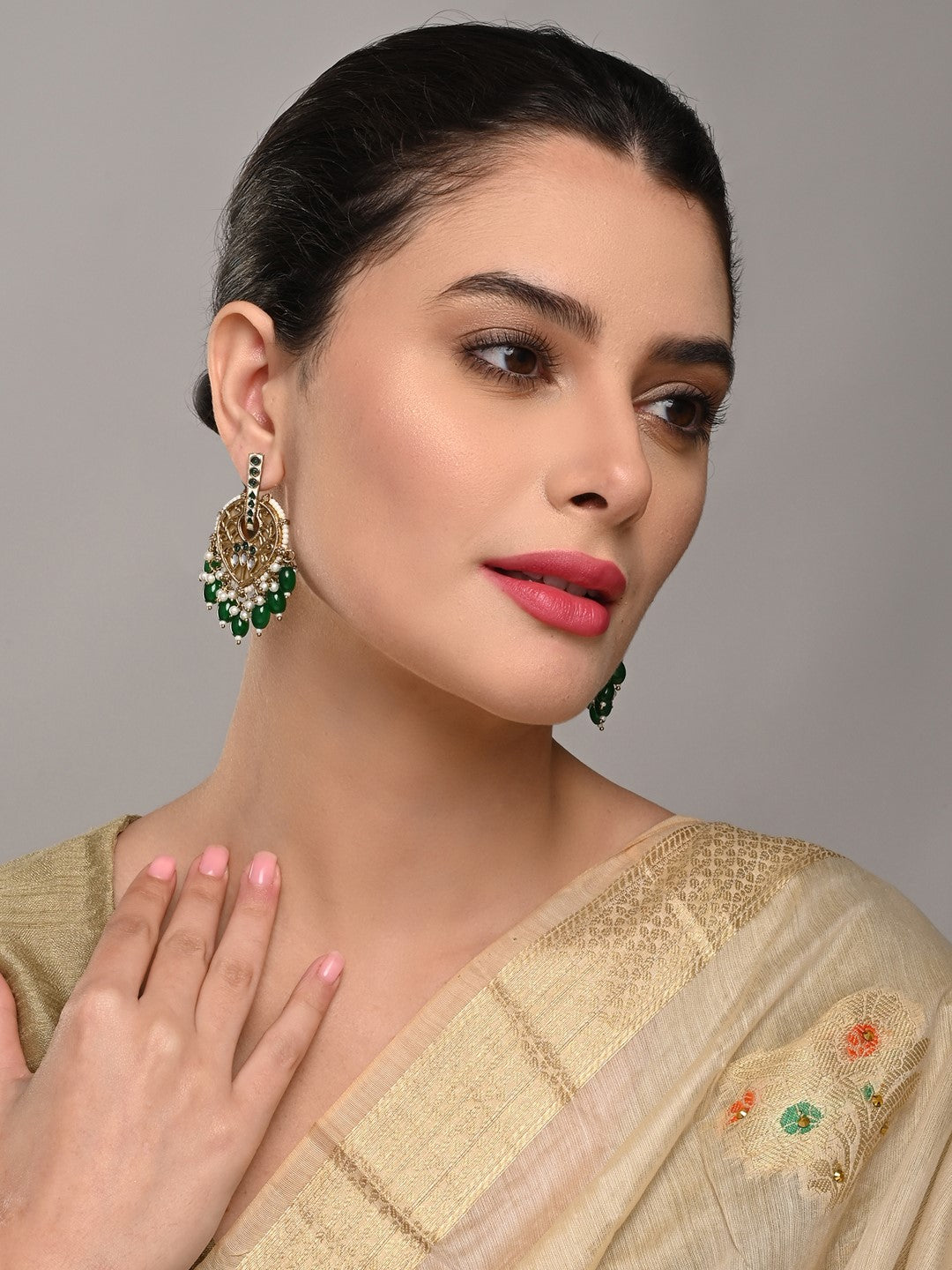 Pear-Shaped MOP Drop Earrings with Green Pearl Charm