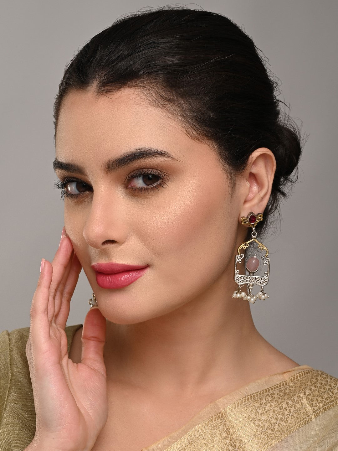 Elegant Dual-Tone Jharokha Drop Earrings