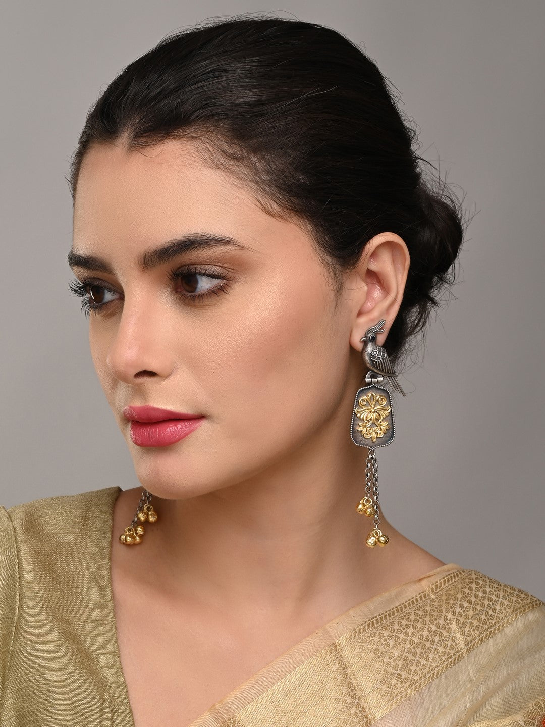 Graceful Bird Drop Earrings with Ghungroo Charm