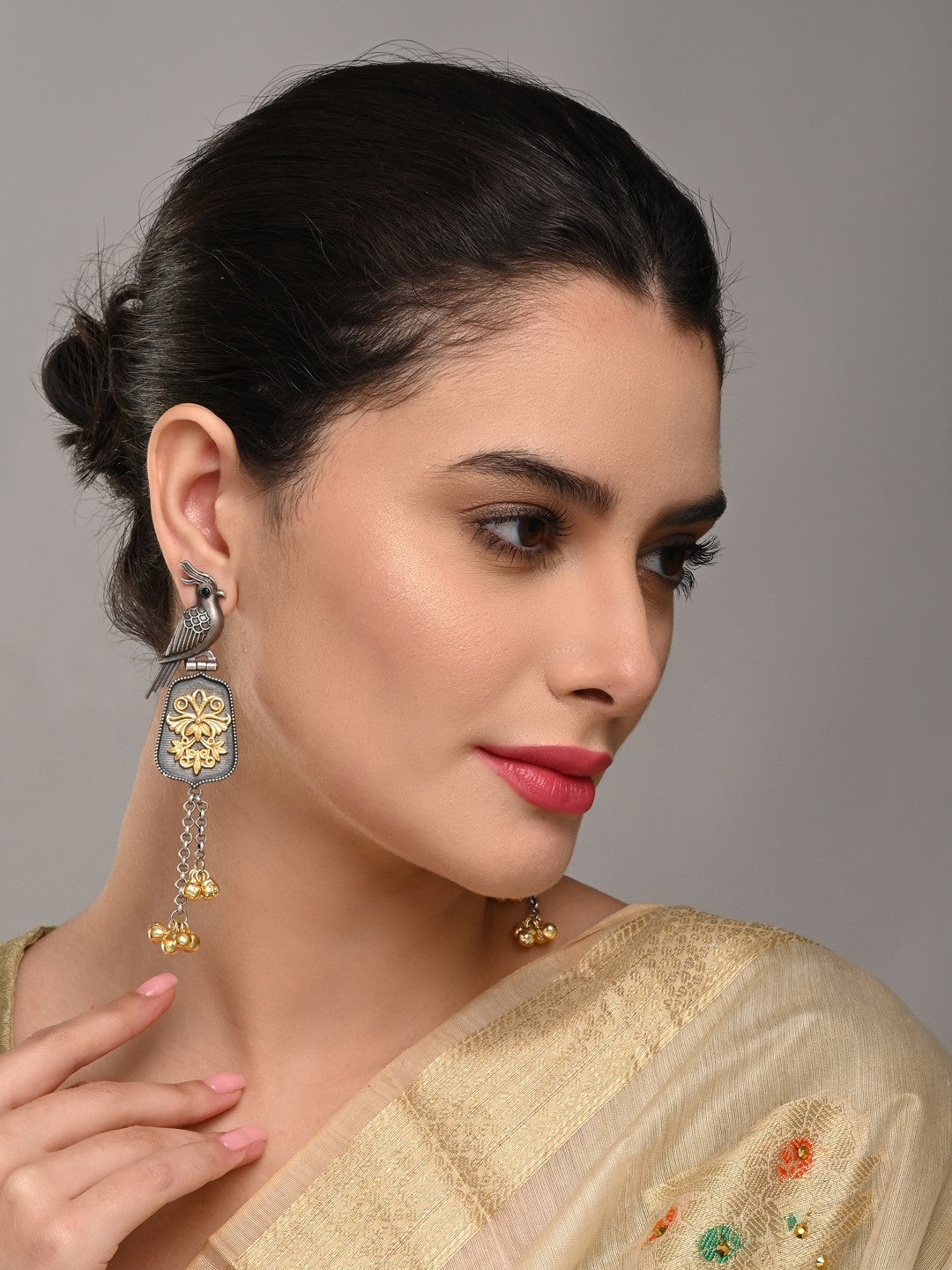 Graceful Bird Drop Earrings with Ghungroo Charm