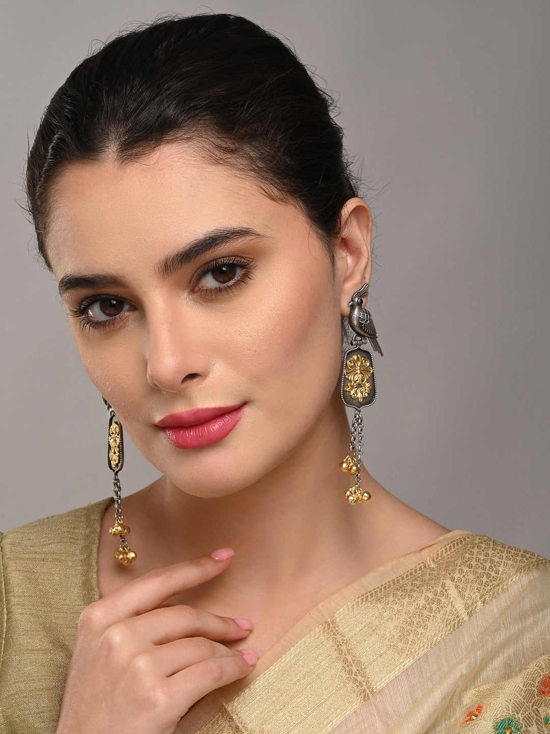 Graceful Bird Drop Earrings with Ghungroo Charm