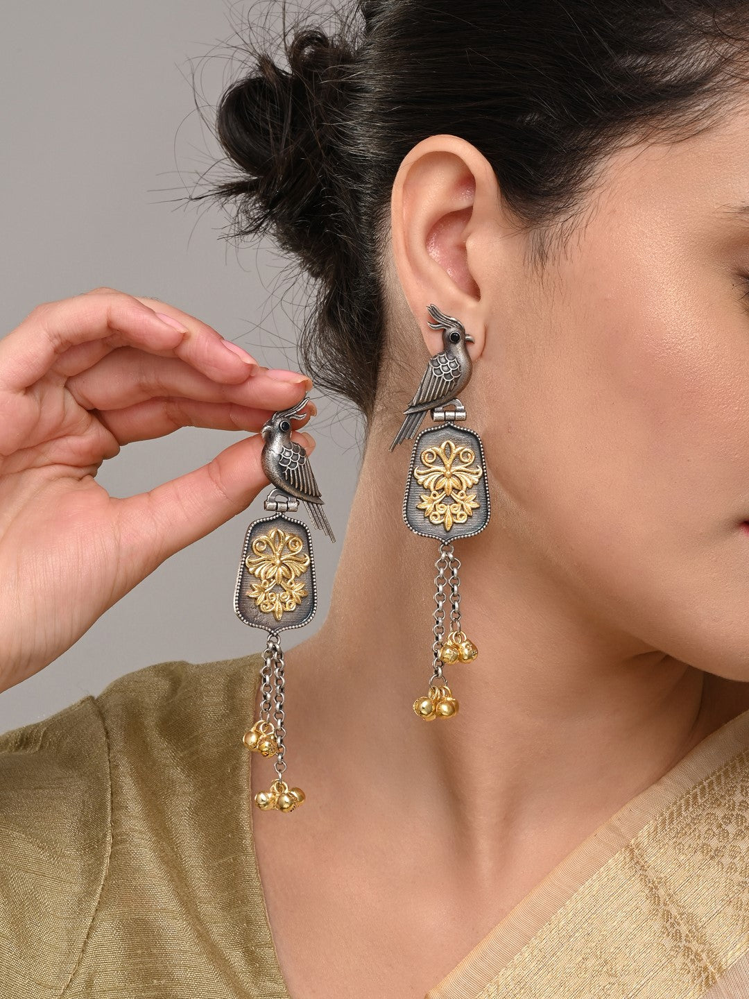 Graceful Bird Drop Earrings with Ghungroo Charm