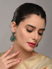 Elegant Oval Drop Earrings – Silver Oxidised Finish