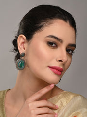 Elegant Oval Drop Earrings – Silver Oxidised Finish
