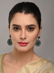 Elegant Oval Drop Earrings – Silver Oxidised Finish