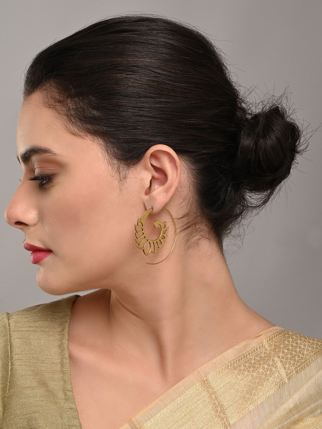 Gold-Plated Spiral Lotus Hoop Earrings