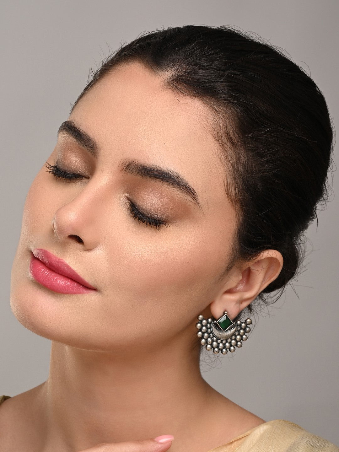 Crescent moon Studs Green
