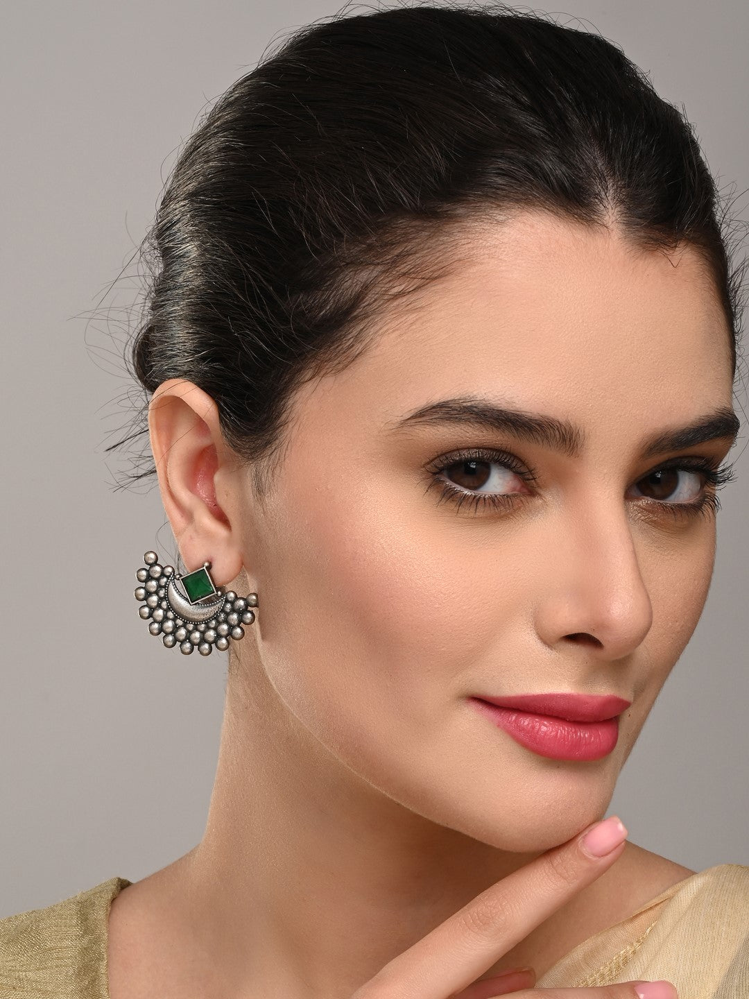 Crescent moon Studs Green