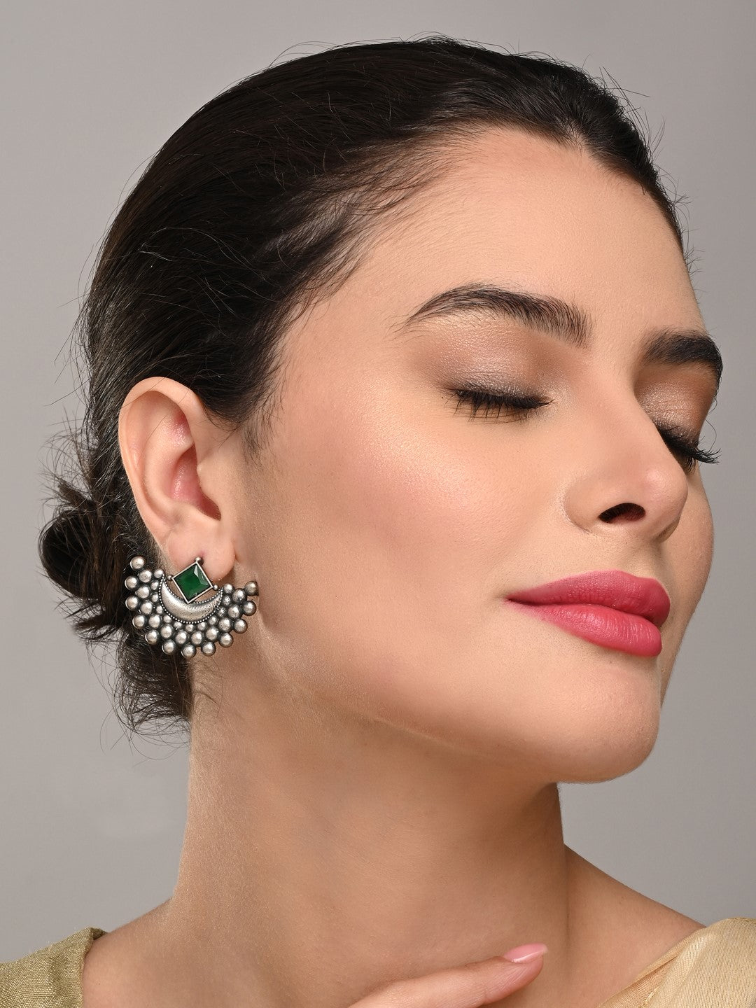 Crescent moon Studs Green