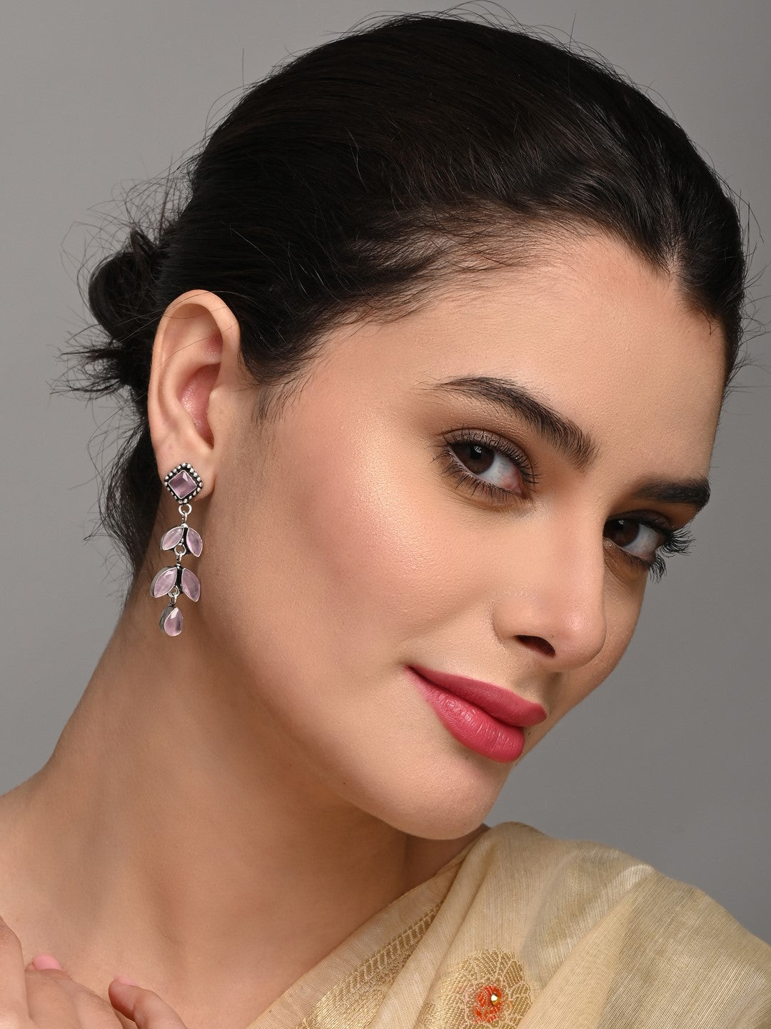 Silver Oxidized Leaf Drop Earrings