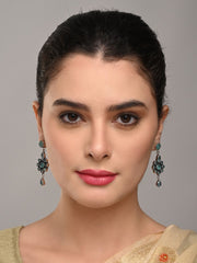 Brass Mint AD Stone Drop Earrings with Floral & Teardrop Design