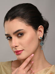 Brass Mint AD Stone Drop Earrings with Floral & Teardrop Design