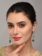 Gold-Plated Kundan & Natural Green Stone Drop Earrings