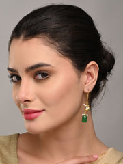 Gold-Plated Kundan & Natural Green Stone Drop Earrings