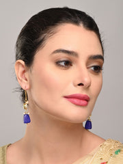 Gold-Plated Kundan & Natural Blue Stone Drop Earrings