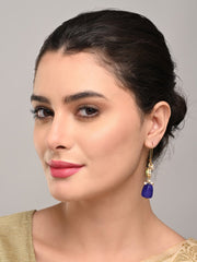 Gold-Plated Kundan & Natural Blue Stone Drop Earrings