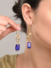 Gold-Plated Kundan & Natural Blue Stone Drop Earrings