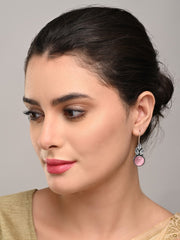 Elegant Pink AD Stone Drop Earrings with Fish Hook Closure