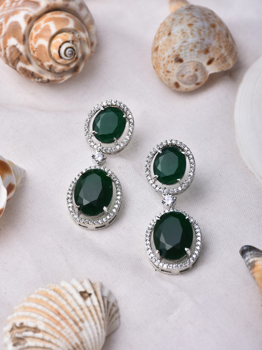 Oval Drop Earrings with CZ Stones Green