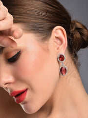 Oval Drop Earrings with CZ Stones Red