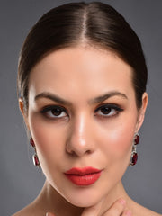 Oval Drop Earrings with CZ Stones Red