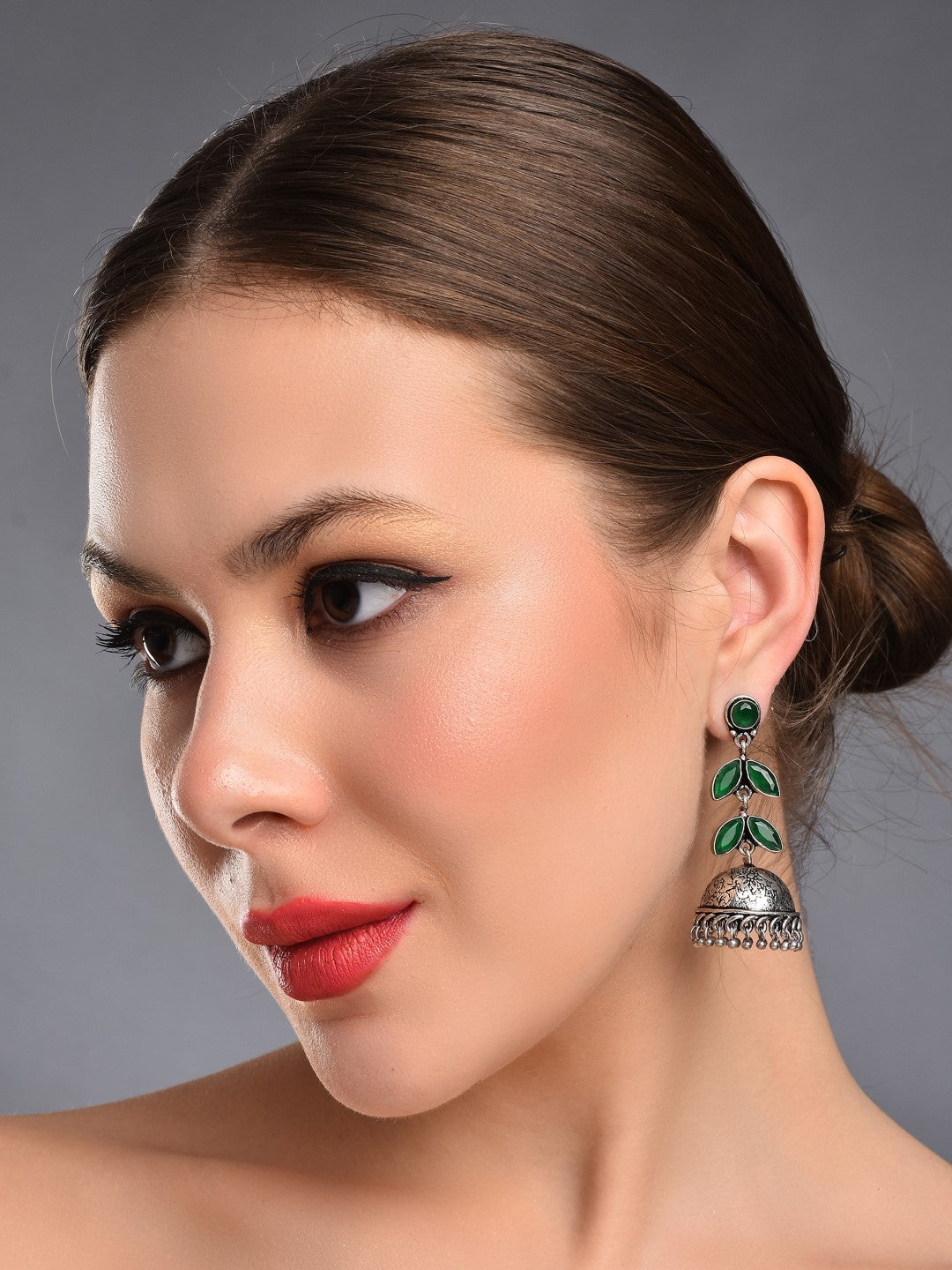 Silver Oxidised Leaf drop Jhumka