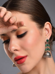 Silver Oxidised Leaf drop Jhumka