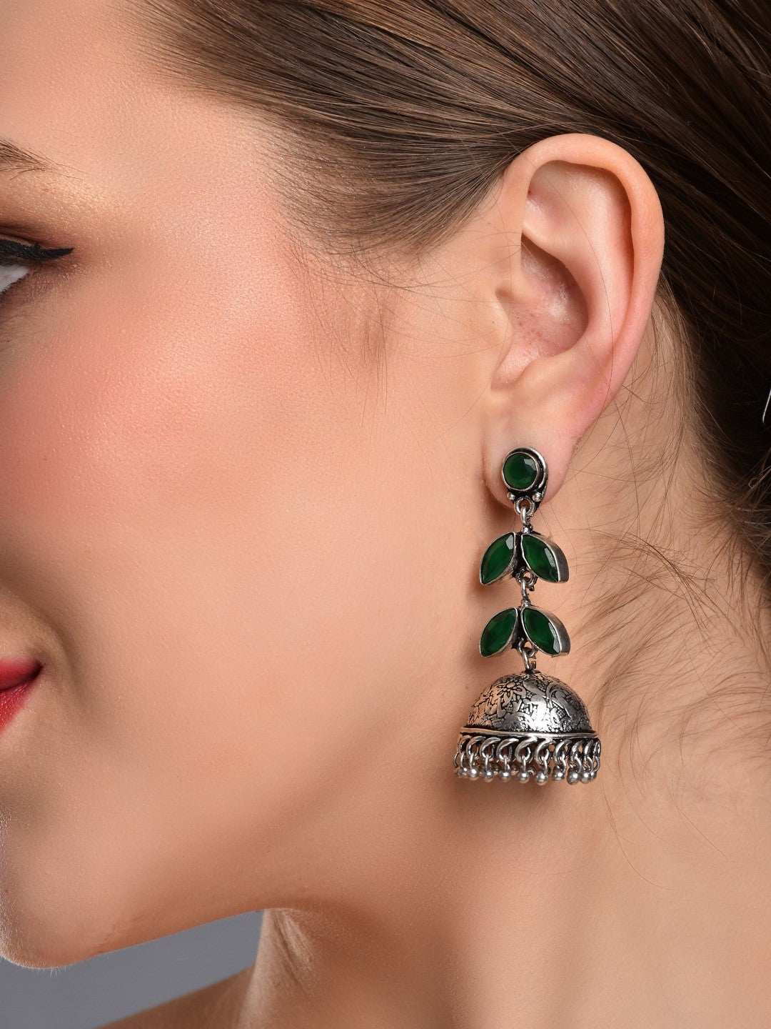 Silver Oxidised Leaf drop Jhumka