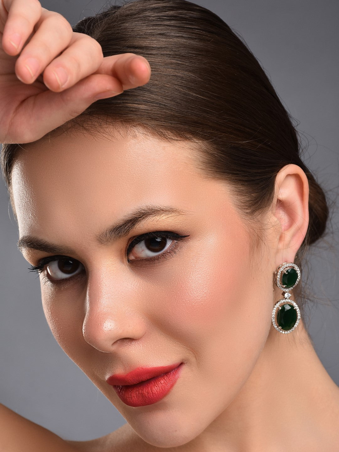 Oval Drop Earrings with CZ Stones Green