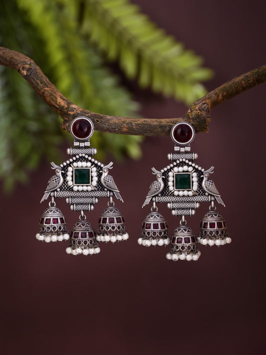 Bird Drop Earrings with Jhumka Charm