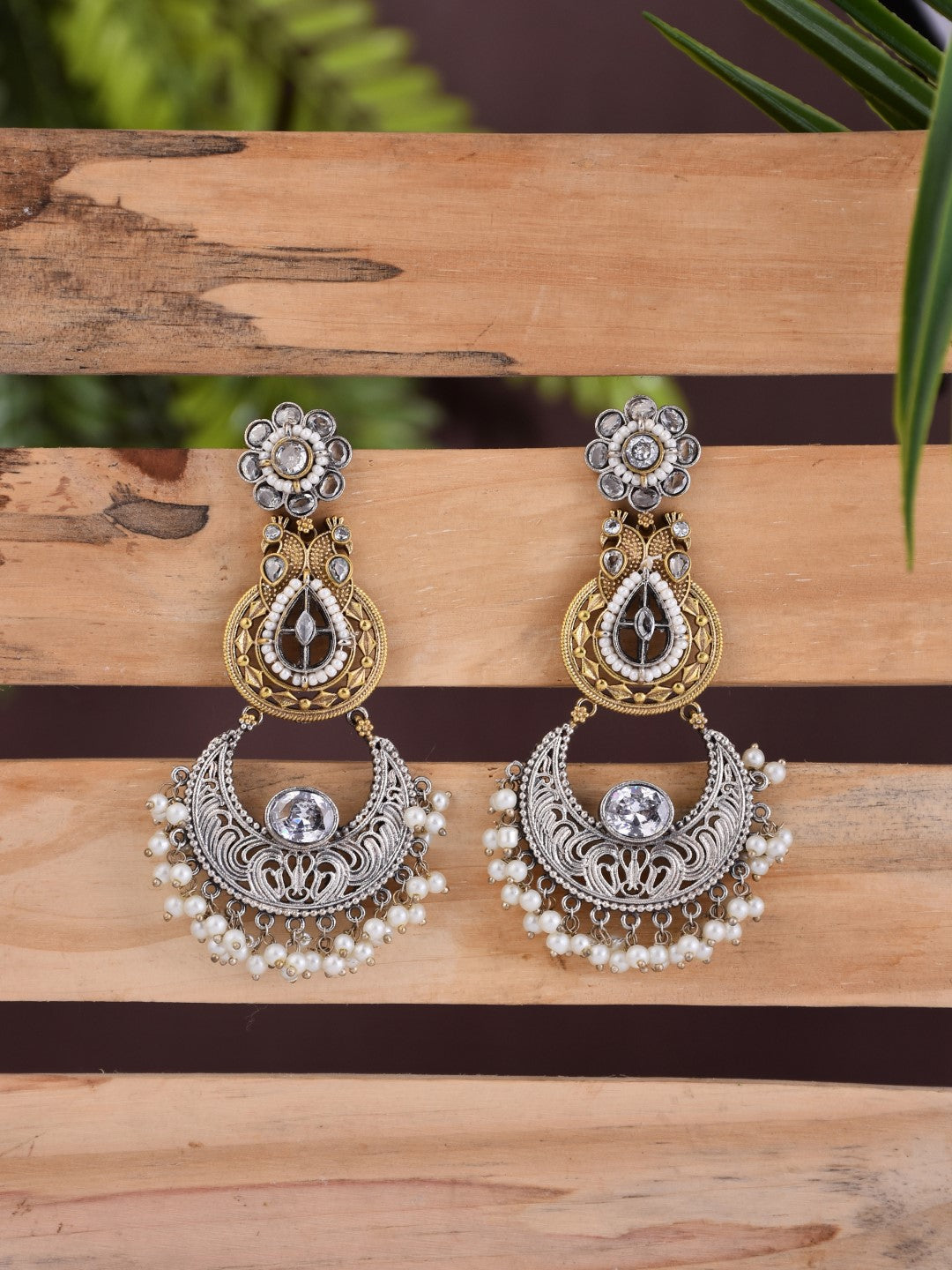 Dual-Tone Chandelier Earrings with Filigree Elegance