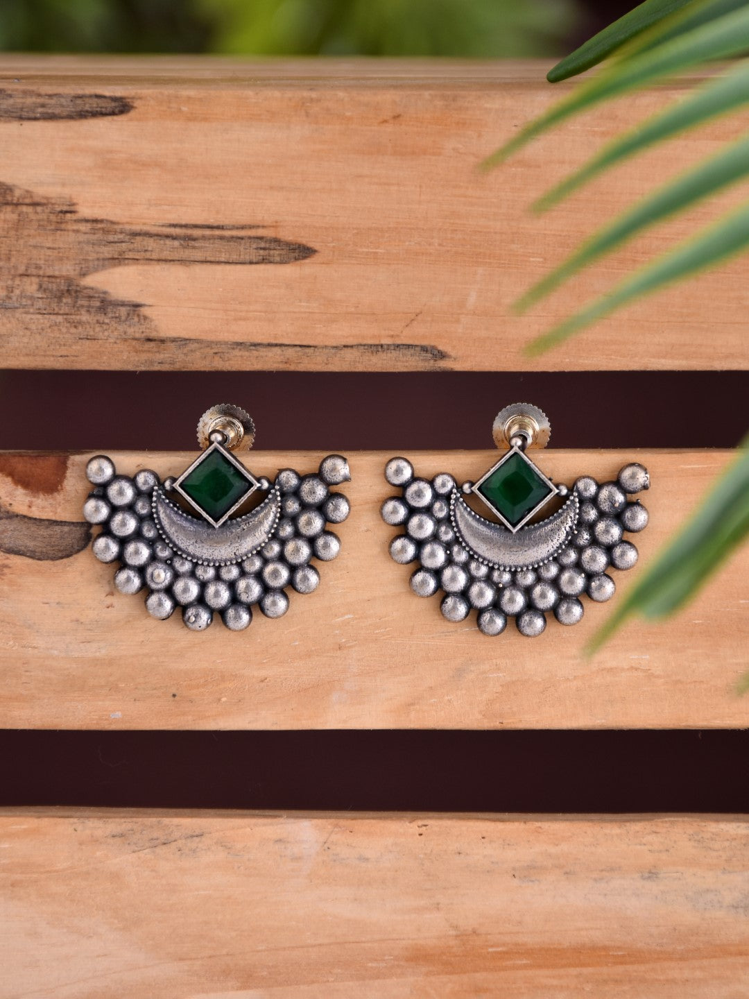 Crescent moon Studs Green