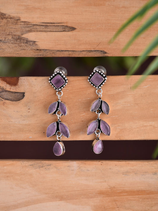 Silver Oxidized Leaf Drop Earrings