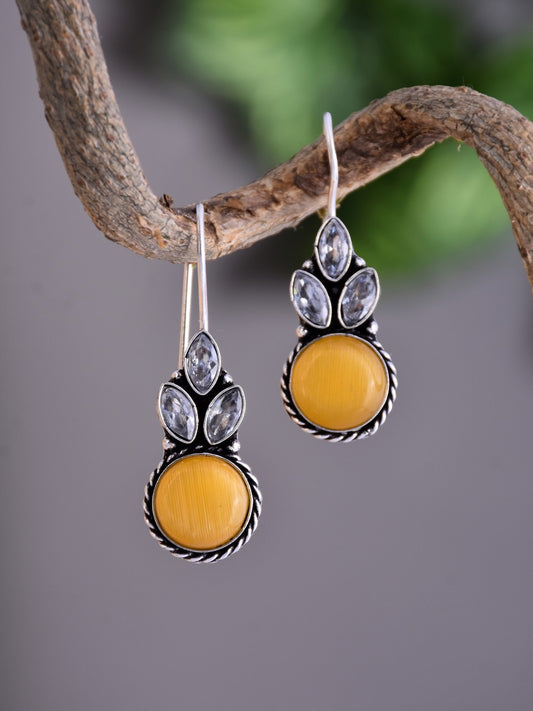 Elegant yellow AD Stone Drop Earrings with Fish Hook Closure