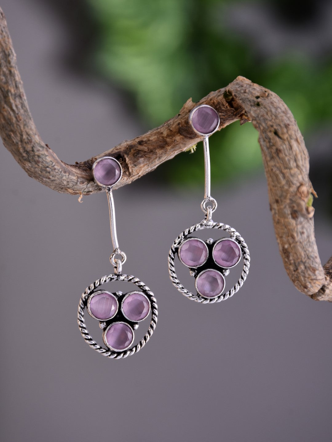 Silver Oxidized Geometric Drop Earrings