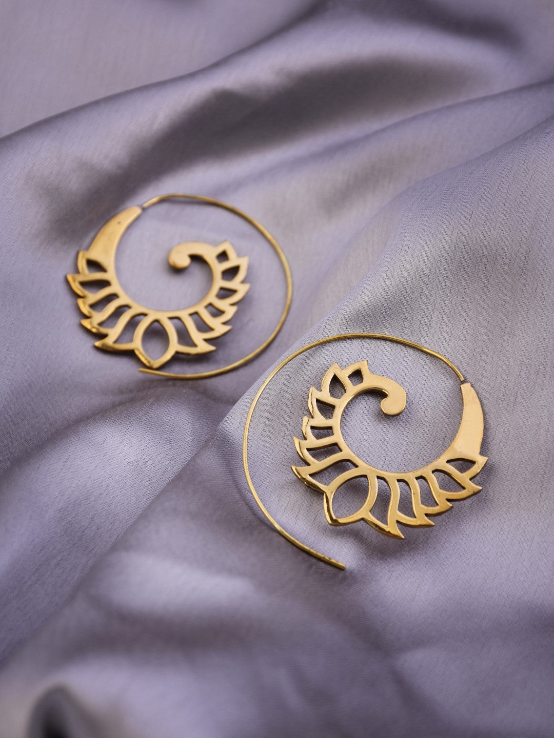 Gold-Plated Spiral Lotus Hoop Earrings