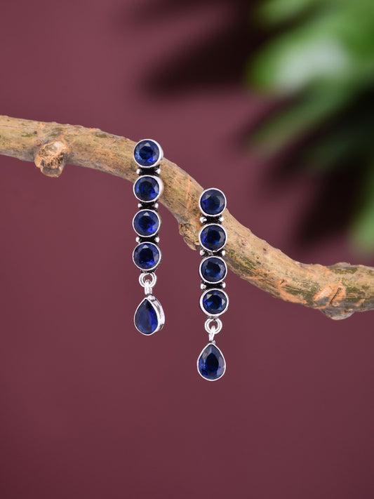 Elegant Long Stud Earrings with Teardrop Design Blue