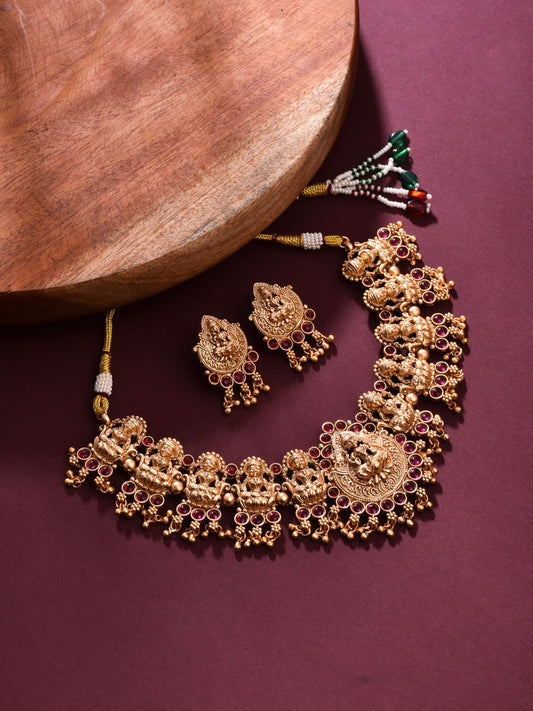 Ruby Accented Lakshmi Necklace Set