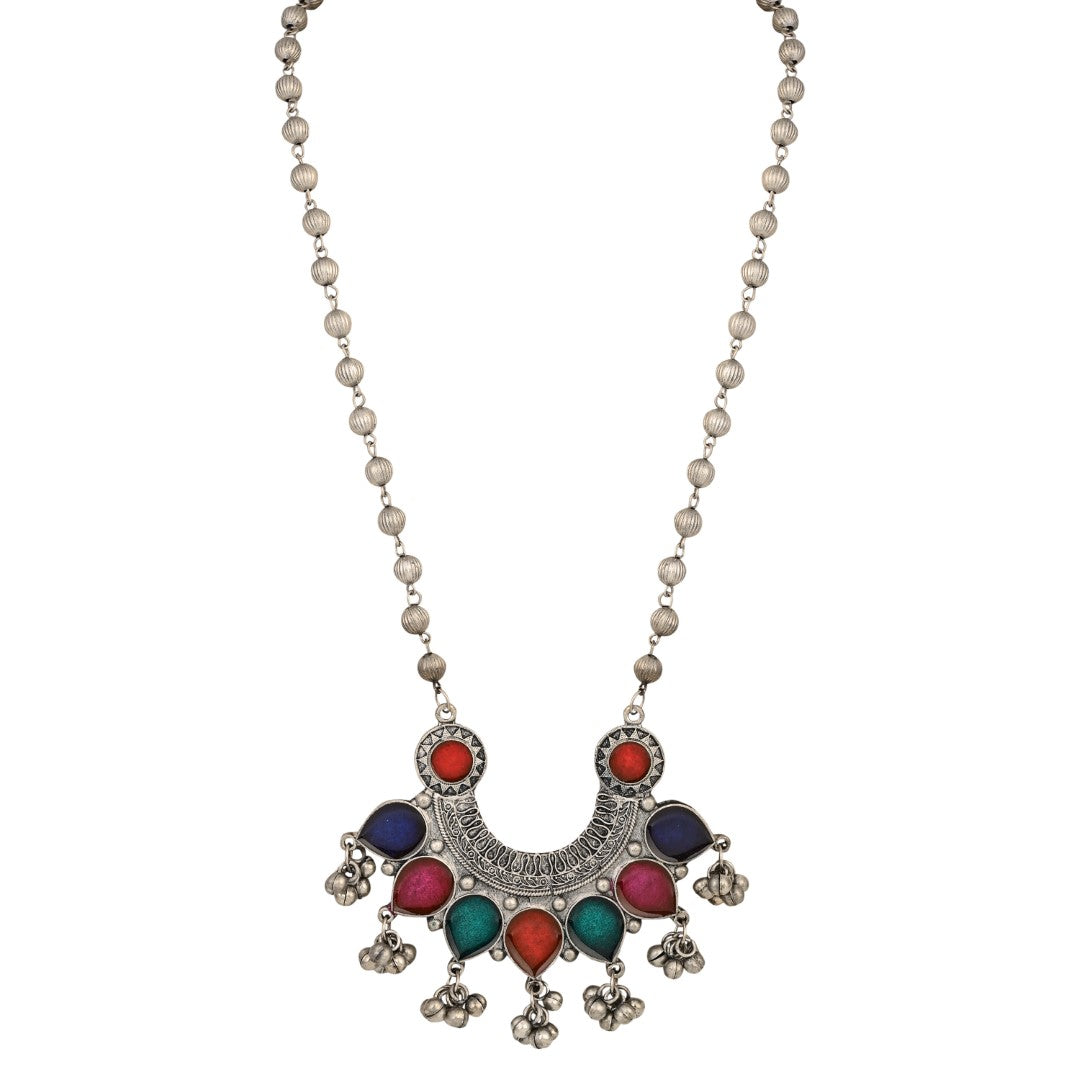 Silver Oxydised finish Crescent Pendant necklace set