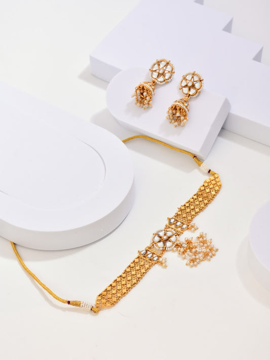 Kundan Choker Necklace Set with Jhumka Earrings