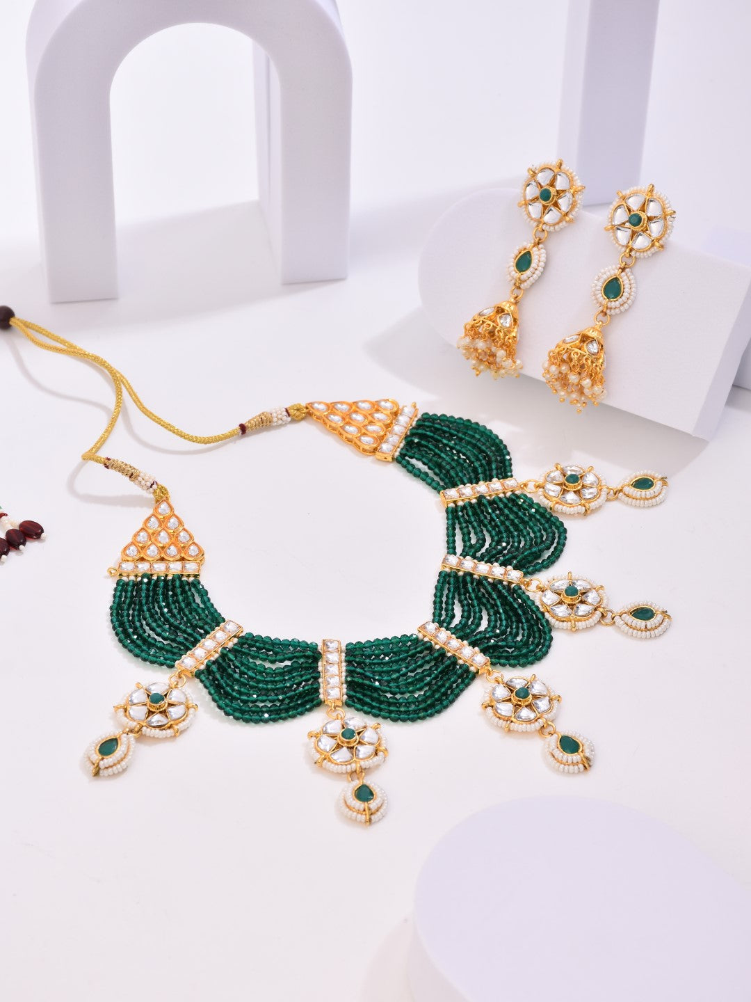 Emerald Green Layered Bead Necklace Set