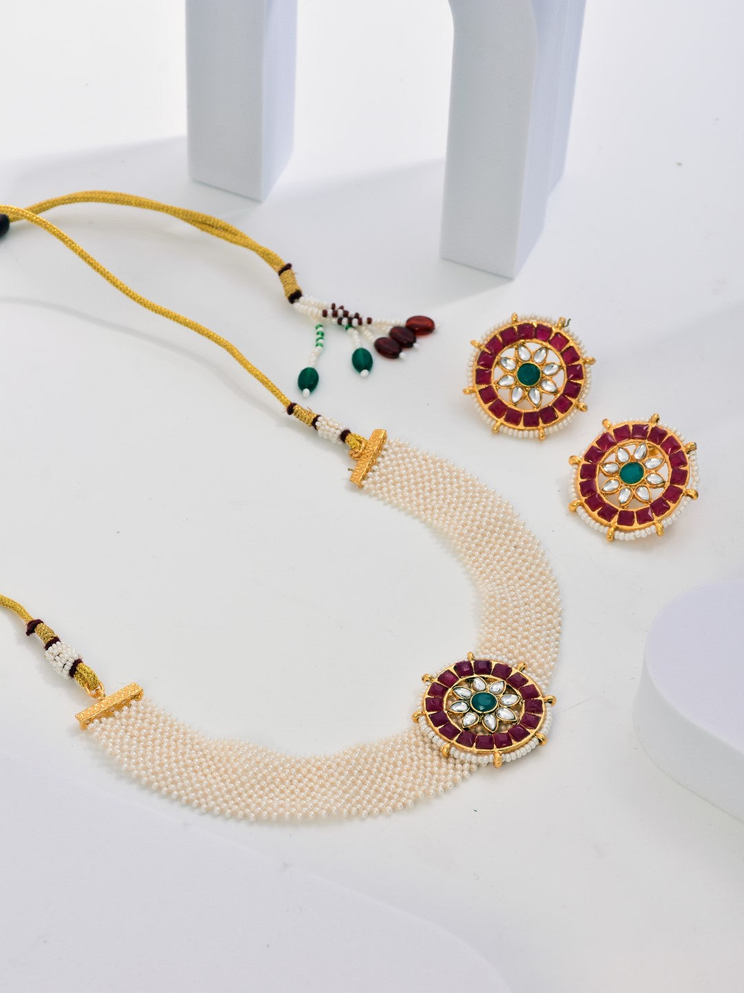 Ruby Pearl Circular Necklace Set