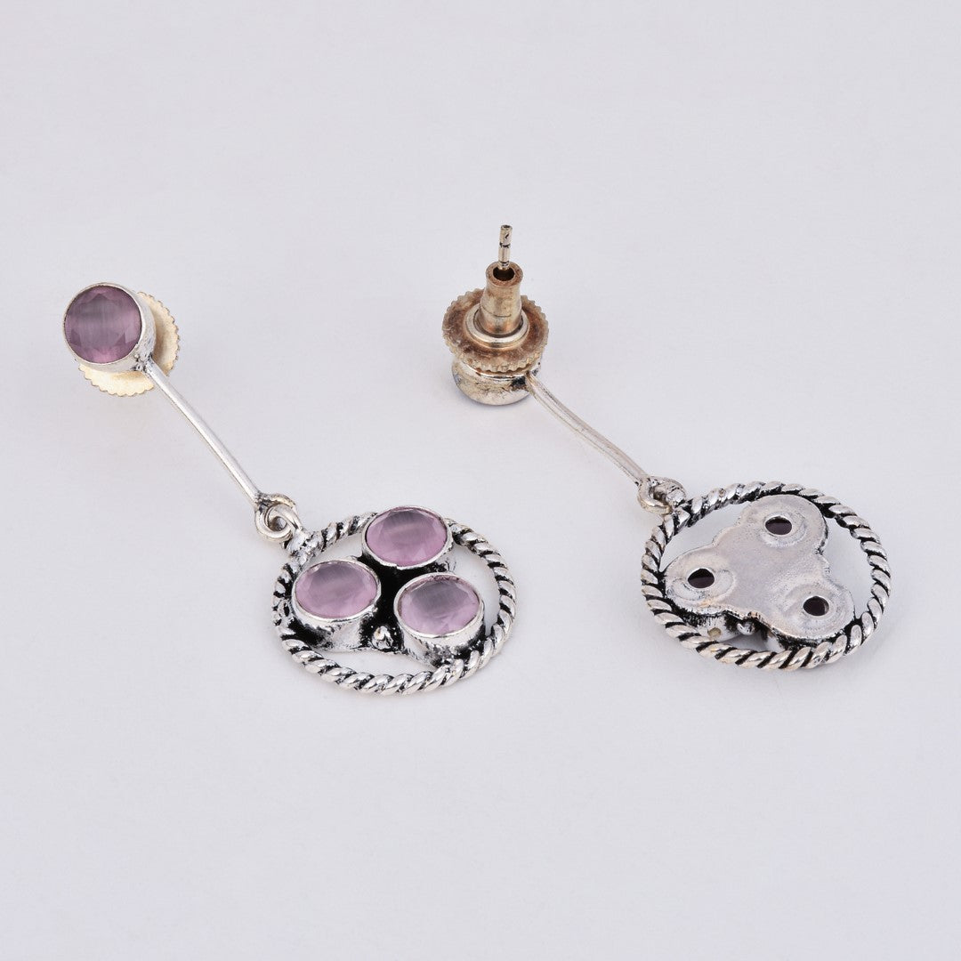 Silver Oxidized Geometric Drop Earrings